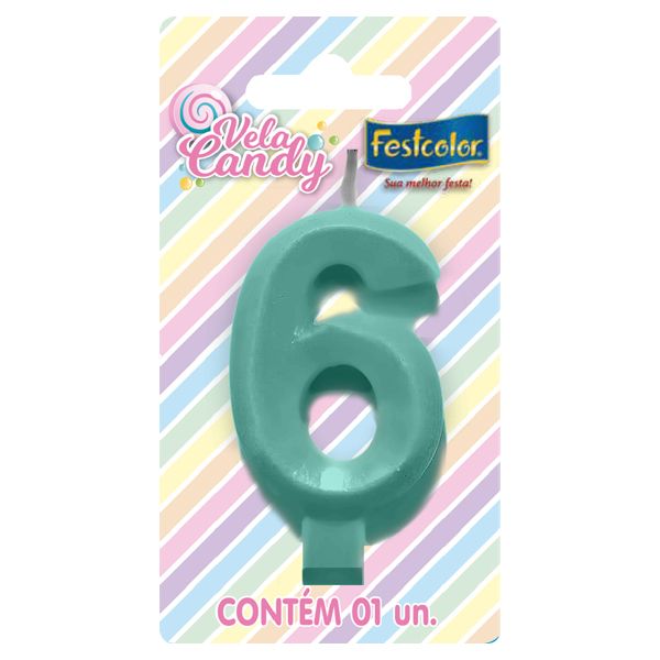 VELA FESTCOLOR CANDY NÚMERO 6 VERDE UNIDADE