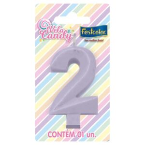 VELA FESTCOLOR CANDY NÚMERO 2 LILÁS UNIDADE