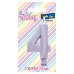 VELA FESTCOLOR CANDY NÚMERO 4 LILÁS UNIDADE