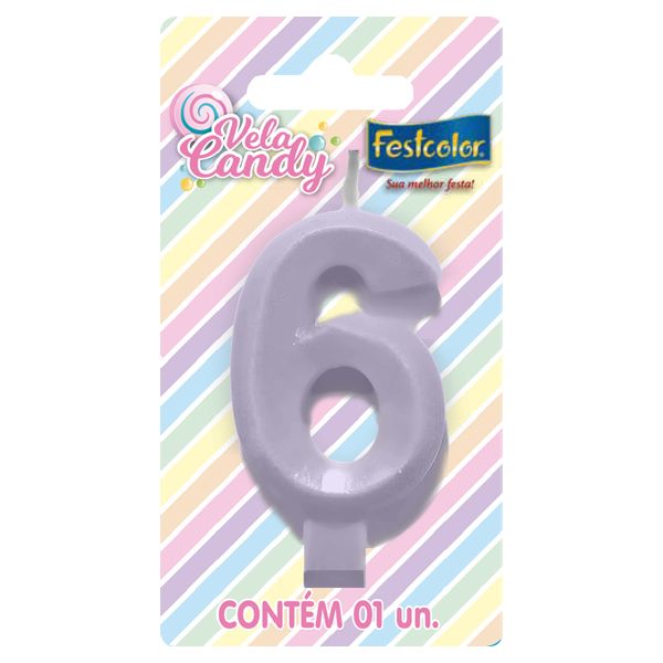VELA FESTCOLOR CANDY NÚMERO 6 LILÁS UNIDADE
