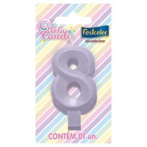VELA FESTCOLOR CANDY NÚMERO 8 LILÁS UNIDADE