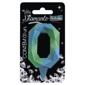 VELA FESTCOLOR DIAMANTE NÚMERO 0 AZUL/VERDE UNIDADE