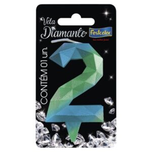 VELA FESTCOLOR DIAMANTE NÚMERO 2 AZUL/VERDE UNIDADE
