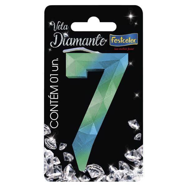 VELA FESTCOLOR DIAMANTE NÚMERO 7 AZUL/VERDE UNIDADE