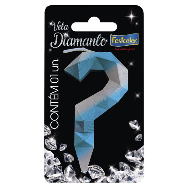 VELA FESTCOLOR DIAMANTE NÚMERO ? AZUL/PRATA UNIDADE