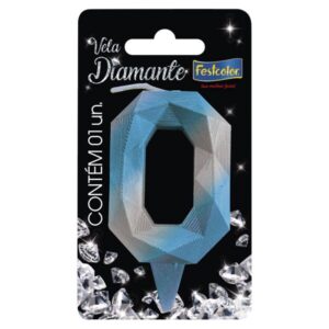 VELA FESTCOLOR DIAMANTE NÚMERO 0 AZUL/PRATA UNIDADE