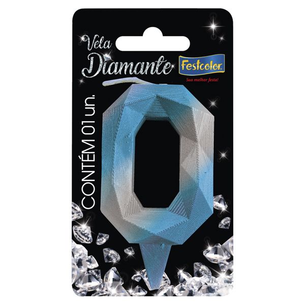 VELA FESTCOLOR DIAMANTE NÚMERO 0 AZUL/PRATA UNIDADE