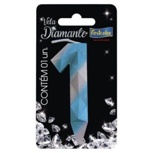VELA FESTCOLOR DIAMANTE NÚMERO 1 AZUL/PRATA UNIDADE
