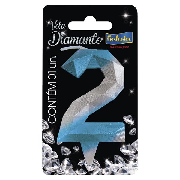 VELA FESTCOLOR DIAMANTE N2 AZUL/PRATA UND