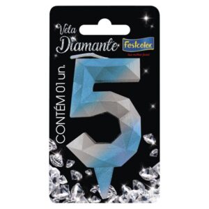 VELA FESTCOLOR DIAMANTE NÚMERO 5 AZUL/PRATA UNIDADE