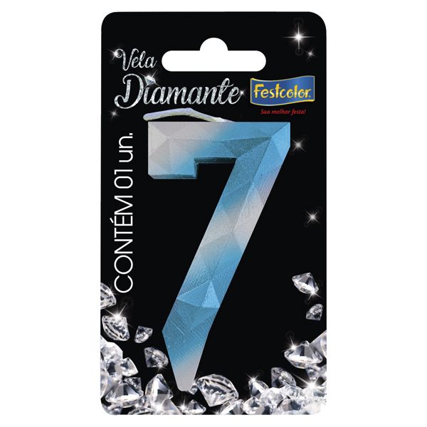 VELA FESTCOLOR DIAMANTE NÚMERO 7 AZUL/PRATA UNIDADE