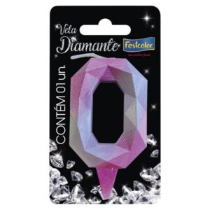 VELA FESTCOLOR DIAMANTE NÚMERO 0 ROSA/PRATA UNIDADE