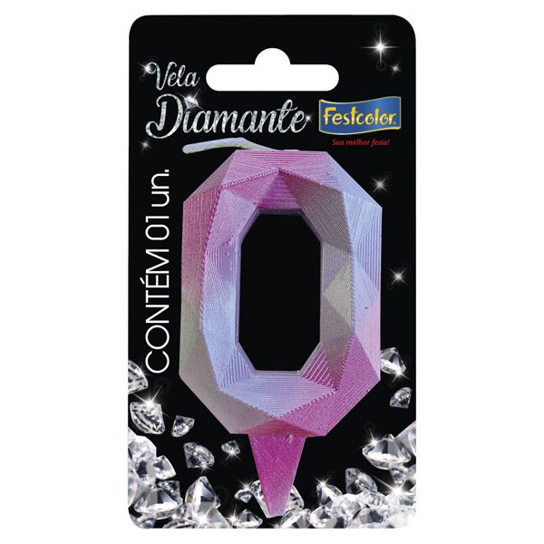 VELA FESTCOLOR DIAMANTE NÚMERO 0 ROSA/PRATA UNIDADE
