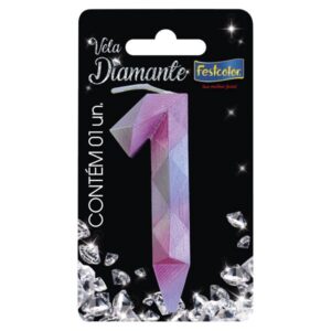 VELA FESTCOLOR DIAMANTE NÚMERO 1 ROSA/PRATA UNIDADE