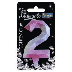 VELA FESTCOLOR DIAMANTE NÚMERO 2 ROSA/PRATA UNIDADE