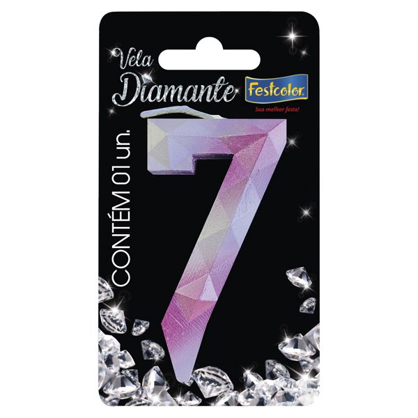 VELA FESTCOLOR DIAMANTE NÚMERO 7 ROSA/PRATA UNIDADE