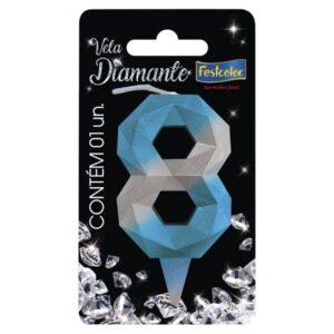 VELA FESTCOLOR DIAMANTE NÚMERO 8 AZUL/PRATA UNIDADE