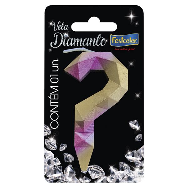 VELA FESTCOLOR DIAMANTE NÚMERO ? ROSA/DOURADA UNIDADE