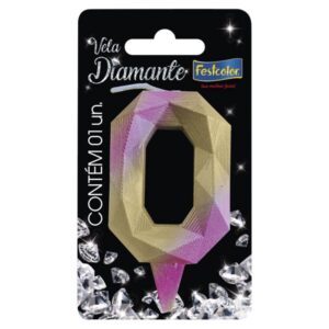 VELA FESTCOLOR DIAMANTE NÚMERO 0 ROSA/DOURADA UNIDADE