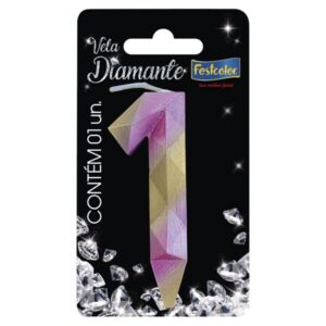 VELA FESTCOLOR DIAMANTE NÚMERO 1 ROSA/DOURADA UNIDADE