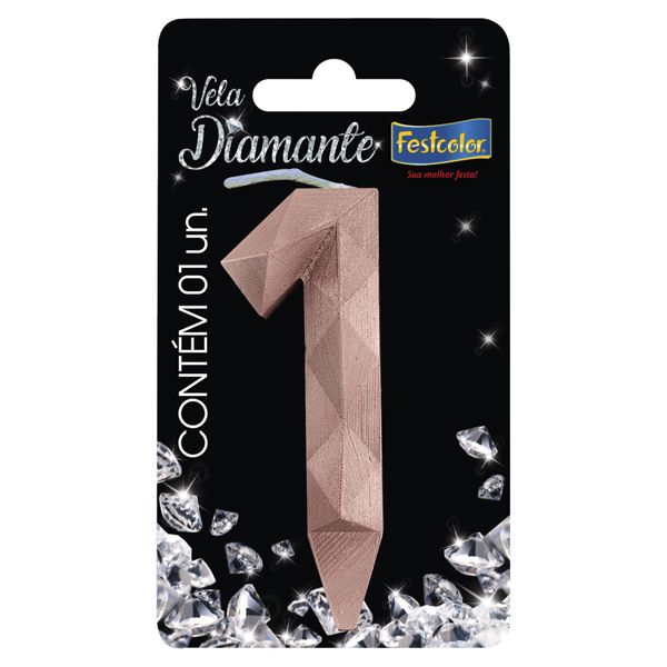 VELA FESTCOLOR DIAMANTE NÚMERO 1 ROSE GOLD UNIDADE