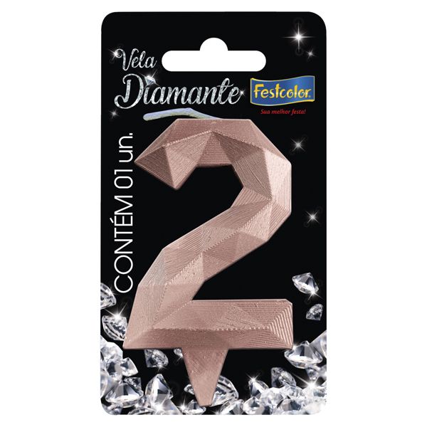 VELA FESTCOLOR DIAMANTE NÚMERO 2 ROSE GOLD UNIDADE