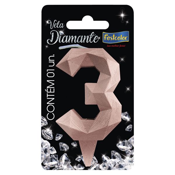 VELA FESTCOLOR DIAMANTE NÚMERO 3 ROSE GOLD UNIDADE