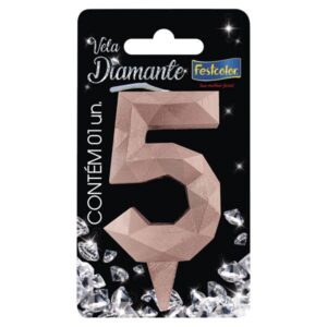 VELA FESTCOLOR DIAMANTE NÚMERO 5 ROSE GOLD UNIDADE