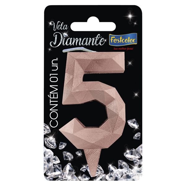VELA FESTCOLOR DIAMANTE NÚMERO 5 ROSE GOLD UNIDADE
