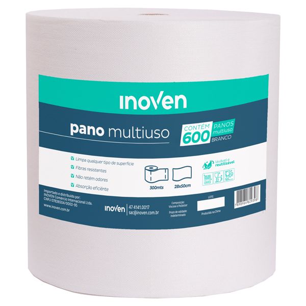 PANO MULTIUSO ROLO INOVEN 28X50 BRANCO COM 300 METROS