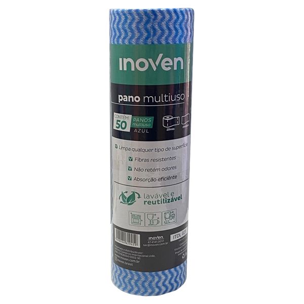 PANO MULTIUSO ROLO INOVEN 28X50 AZUL COM 25 METROS