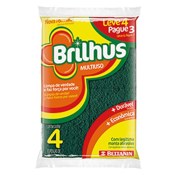 ESPONJA BRILHUS MULTIUSO LV4 PG3 COM 4