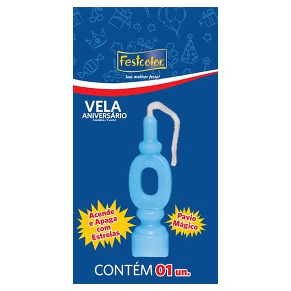 VELA FESTCOLOR ANIVERSÁRIO NÚMERO 0 AZUL UNIDADE
