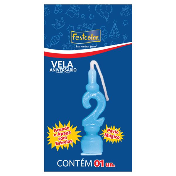 VELA FESTCOLOR ANIVERSÁRIO NÚMERO 2 AZUL UNIDADE