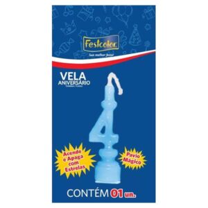 VELA FESTCOLOR ANIVERSÁRIO NÚMERO 4 AZUL UNIDADE