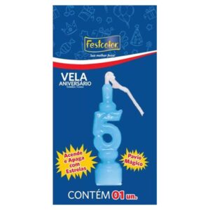 VELA FESTCOLOR ANIVERSÁRIO NÚMERO 5 AZUL UNIDADE