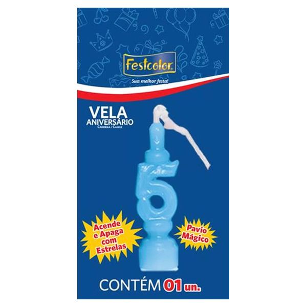 VELA FESTCOLOR ANIVERSÁRIO NÚMERO 5 AZUL UNIDADE