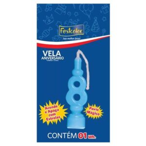VELA FESTCOLOR ANIVERSÁRIO NÚMERO 8 AZUL UNIDADE