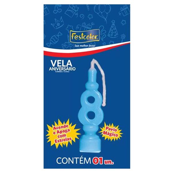VELA FESTCOLOR ANIVERSÁRIO NÚMERO 8 AZUL UNIDADE