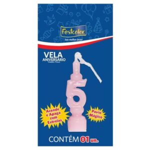VELA FESTCOLOR ANIVERSÁRIO NÚMERO 5 ROSA UNIDADE