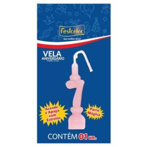 VELA FESTCOLOR ANIVERSÁRIO NÚMERO 7 ROSA UNIDADE