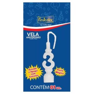 VELA FESTCOLOR ANIVERSÁRIO NÚMERO 3 BRANCA UNIDADE