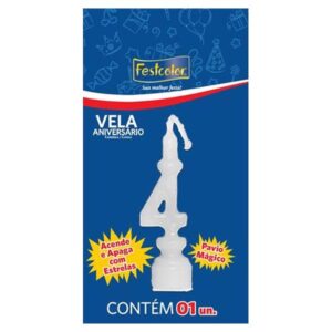 VELA FESTCOLOR ANIVERSÁRIO NÚMERO 4 BRANCA UNIDADE
