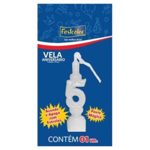 VELA FESTCOLOR ANIVERSÁRIO NÚMERO 5 BRANCA UNIDADE