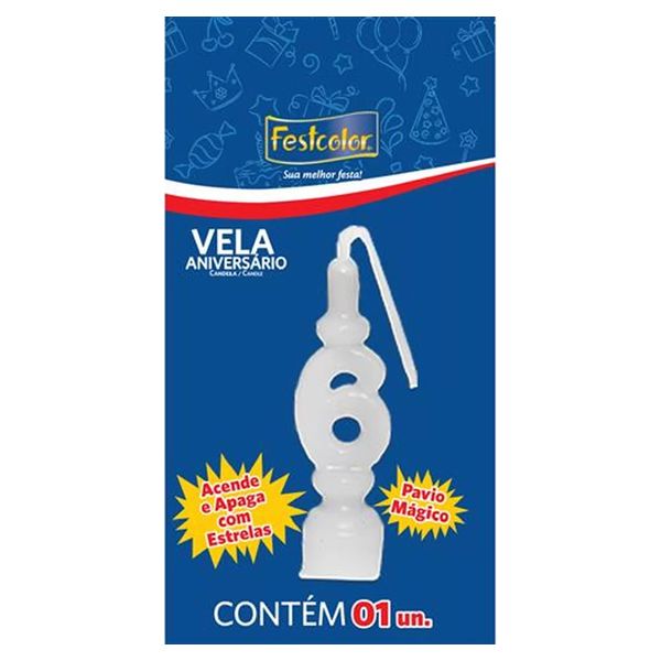 VELA FESTCOLOR ANIVERSÁRIO NÚMERO 6 BRANCA UNIDADE