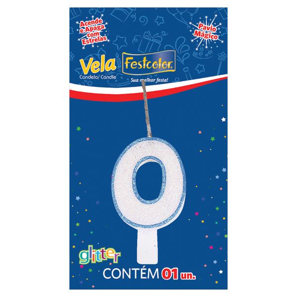 VELA FESTCOLOR GLITTER NÚMERO 0 AZUL UNIDADE