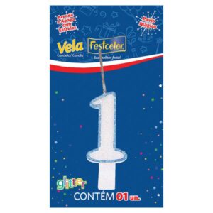VELA FESTCOLOR GLITTER NÚMERO 1 AZUL UNIDADE