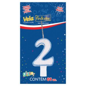 VELA FESTCOLOR GLITTER NÚMERO 2 AZUL UNIDADE
