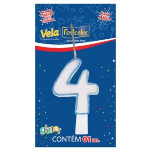 VELA FESTCOLOR GLITTER NÚMERO 4 AZUL UNIDADE