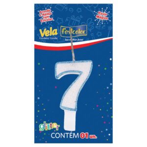 VELA FESTCOLOR GLITTER NÚMERO 7 AZUL UNIDADE